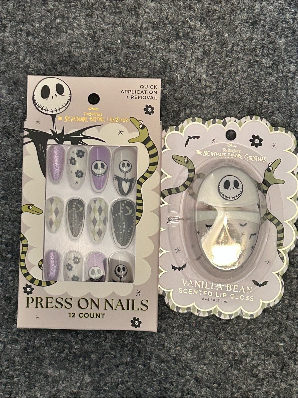 Nightmare Before Christmas Jack Skellyton press on Nails and Lip Balm